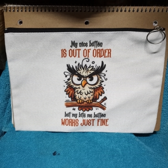 White Owl Print Pouch Makeup Bag Funny Humorous - Picture 2 of 3